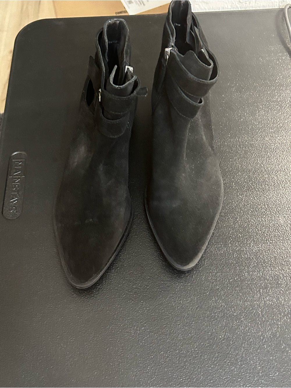 Simply Be Black Suede Pointed Ankle Booties with Side Straps